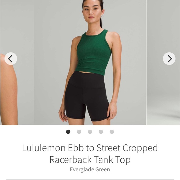 Lululemon ebb to street cropped Racerback tank Everglade Green Sz 8 - Picture 1 of 9